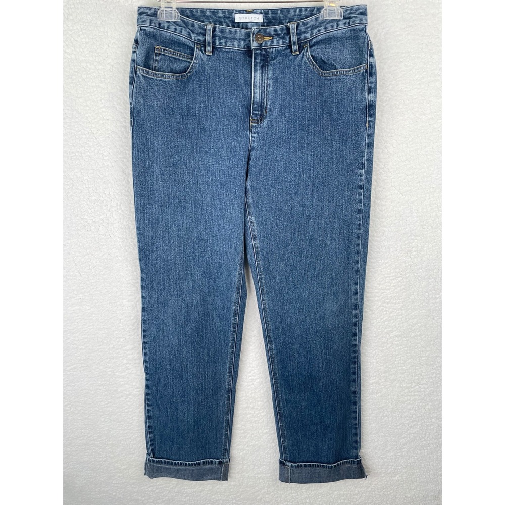 Villager Liz Claiborne Women Medium Wash Straight Stretch Cuffed Jeans Size 10